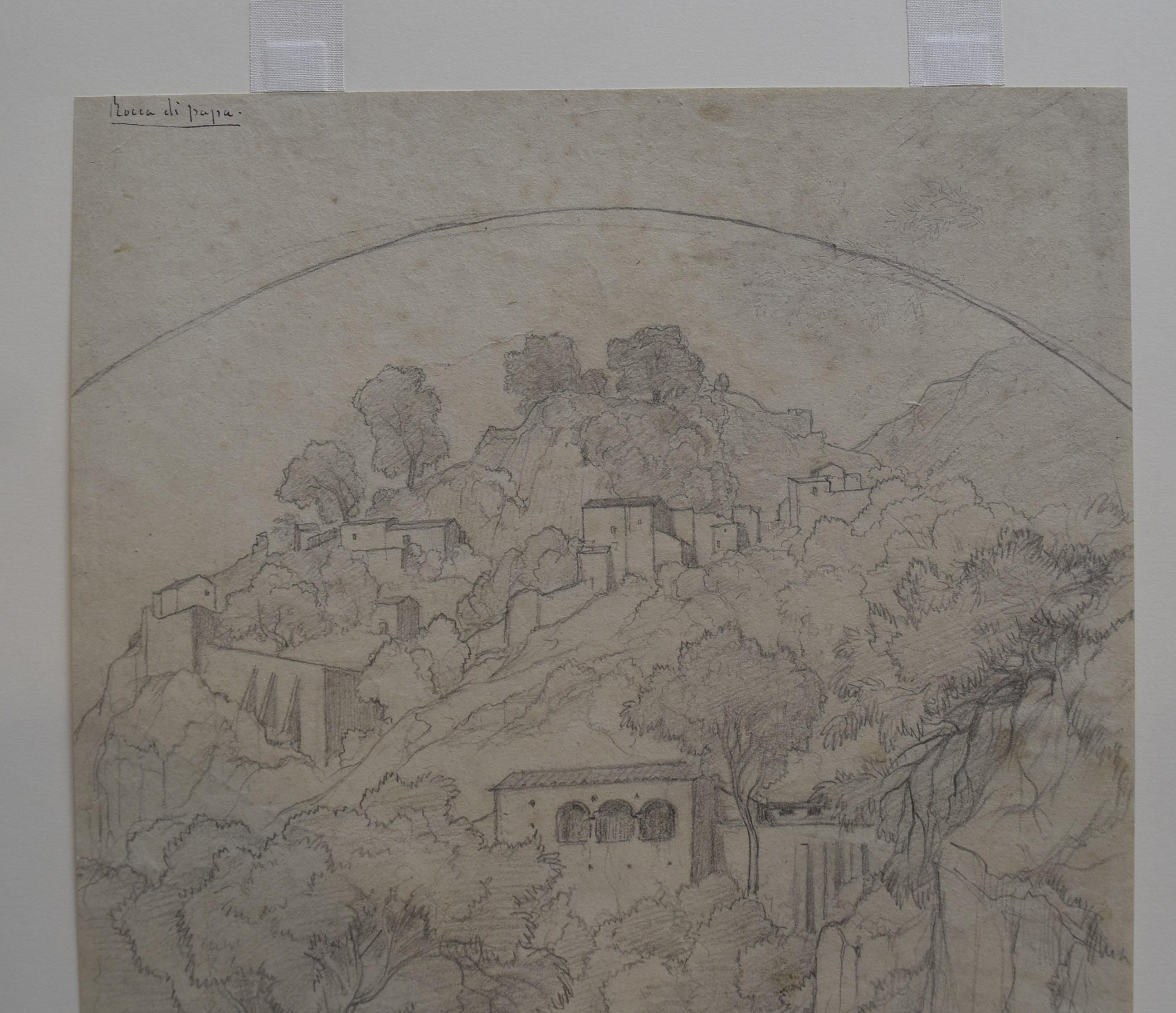 François Edouard Bertin (1797-1871) View of Rocca di Papa, original drawing 1