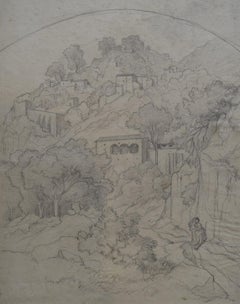 Antique François Edouard Bertin (1797-1871) View of Rocca di Papa, original drawing