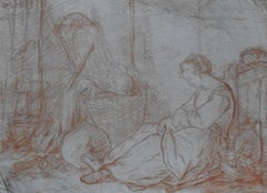 French School 18th century, A young maid asleep, red chalk on paper