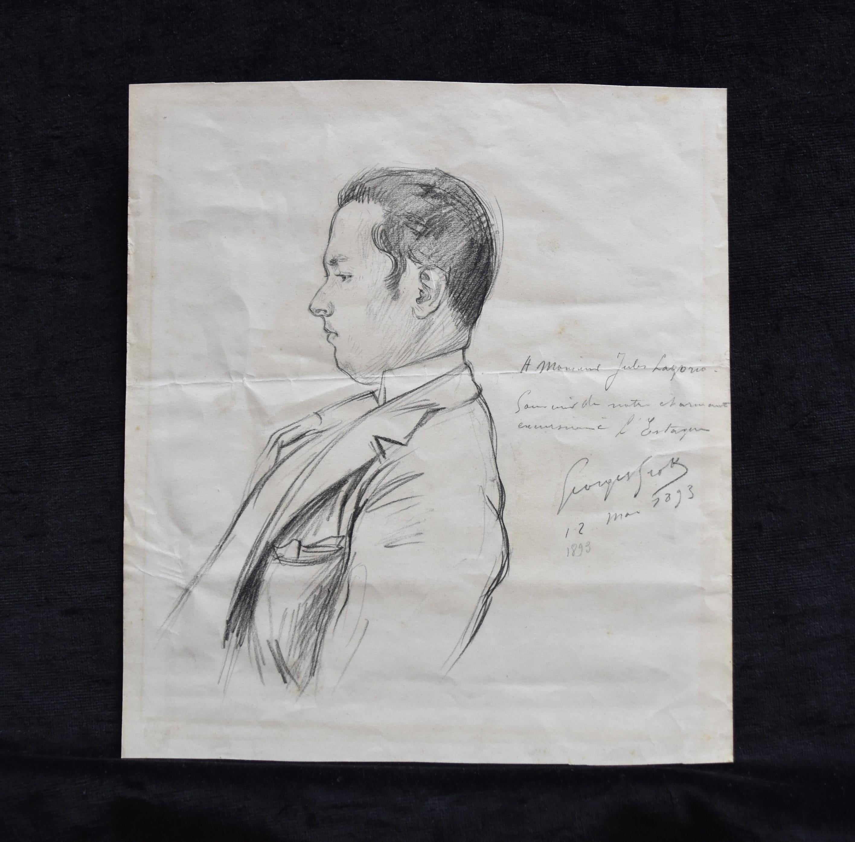 Georges Scott (1873-1943) Portrait of Jules Lagorio 1893, signed drawing For Sale 3
