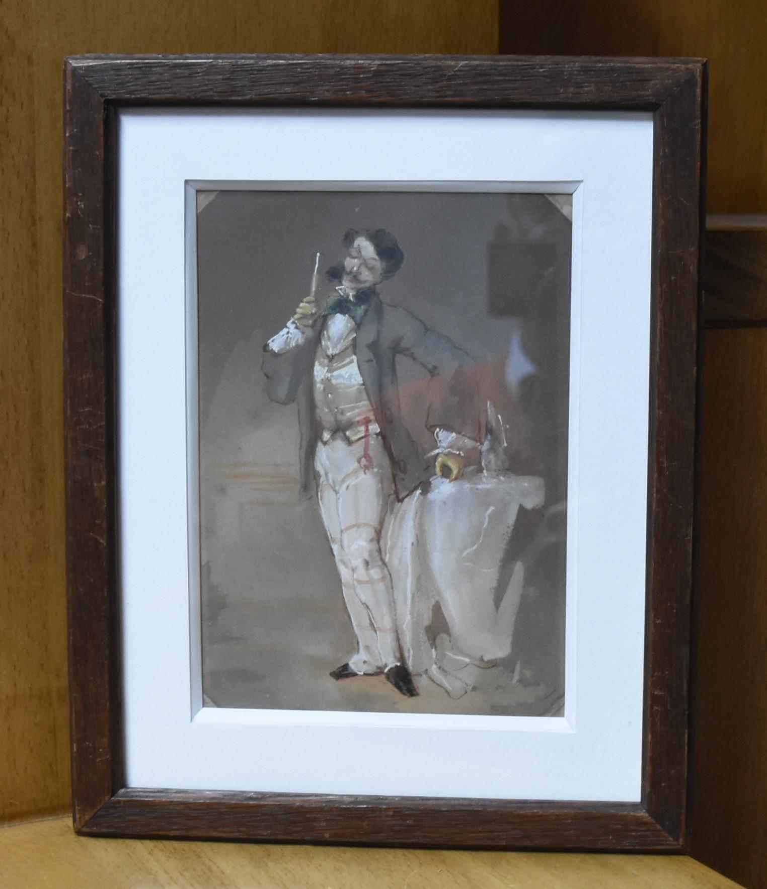 French School 19th Century, Portrait of a dandy, watercolor on paper For Sale 2