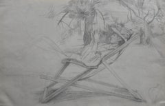 French School early 20th century,  A woman in a deckchair, drawing