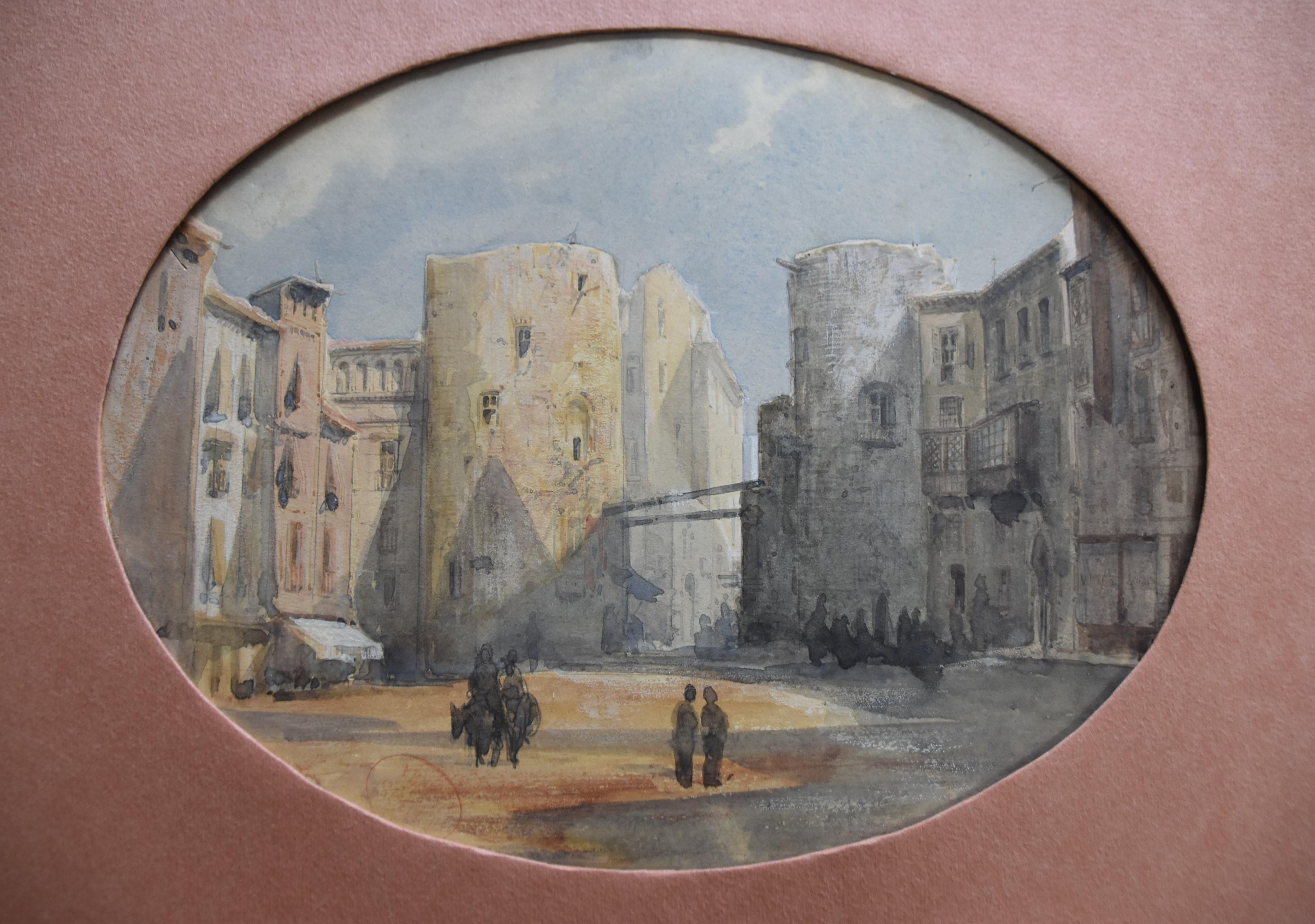 Henri Louis Scott (1846-1884) View of a square, watercolor