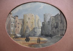 Henri Louis Scott (1846-1884) Vista de una plaza, acuarela