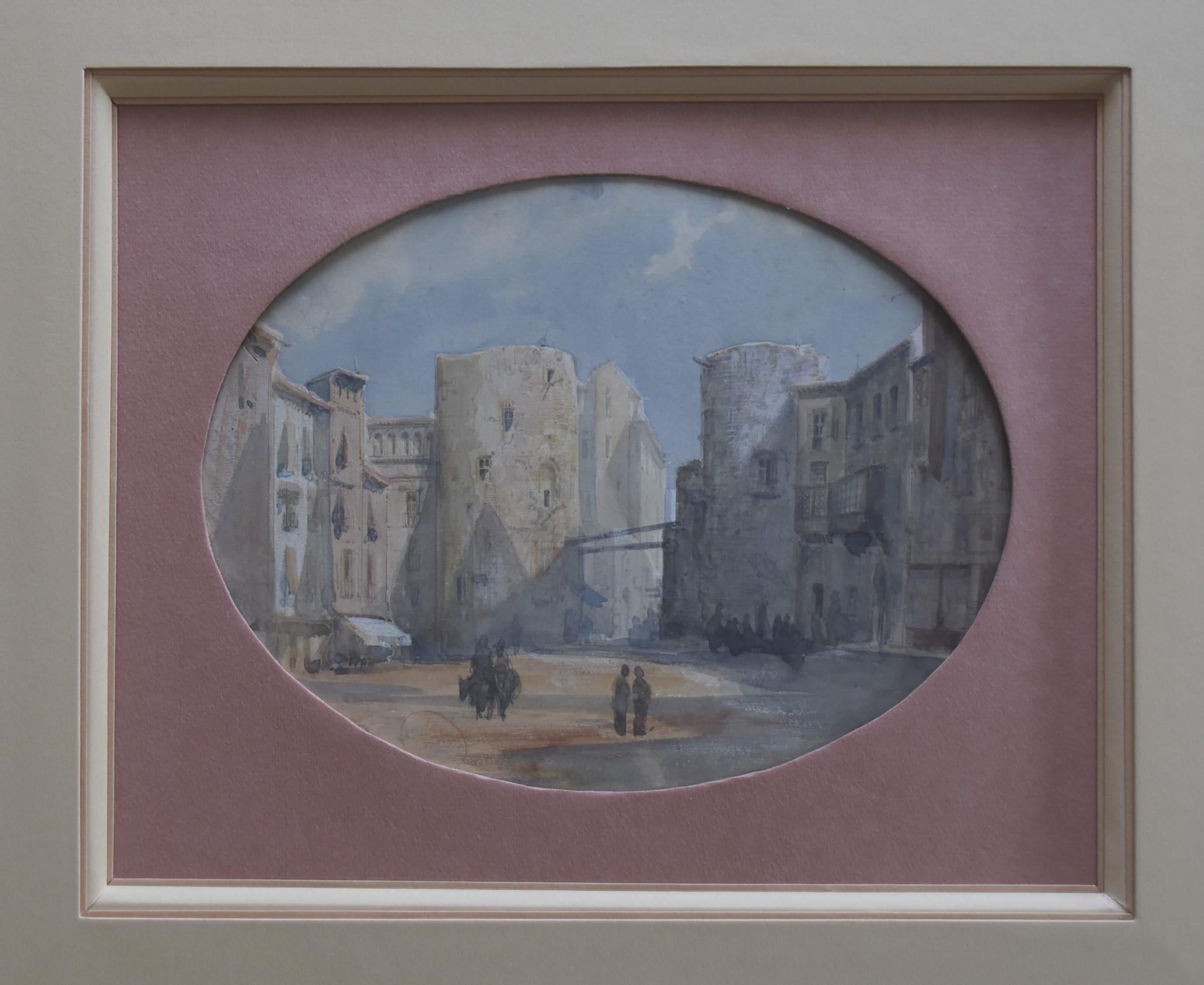 Henri Louis Scott (1846-1884) View of a square, watercolor 1