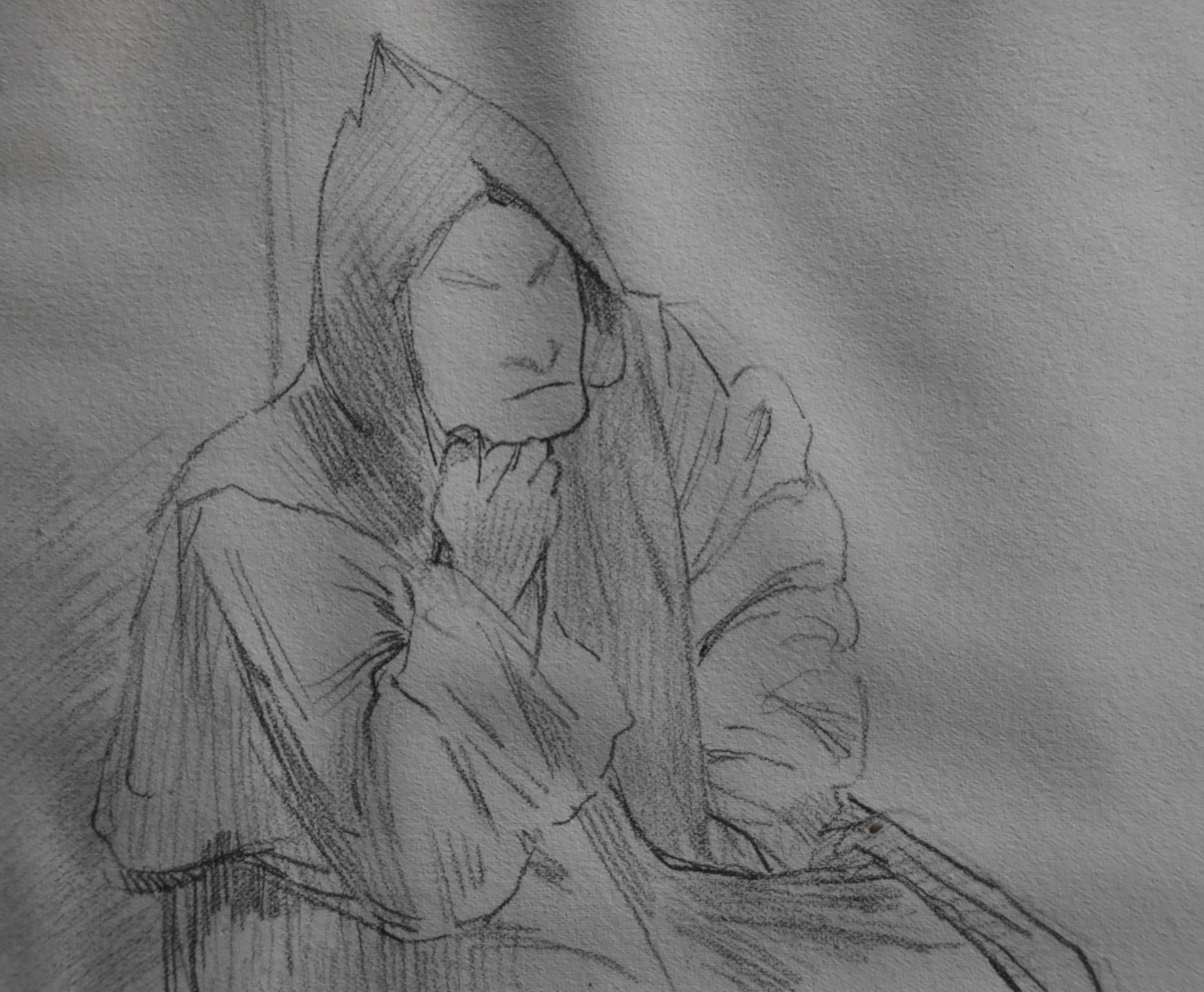Jean-Pierre Laurens (1875-1932) A monk, study, original drawing 1