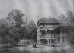 Romantische Schule des 19. Jahrhunderts, Ein Pavillon in einem Garten, Originalzeichnung