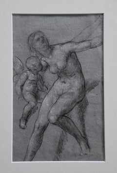 Atribuido a Eugene Deully (1866-1933) Una mujer y un putto, estudio, dibujo