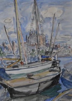 Modern school, Boats in Palma de Mallorca, watercolor