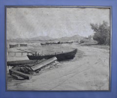 Adolphe Appian (1818-1898) Les Bords de l'Ain (Shores of Ain), signed drawing