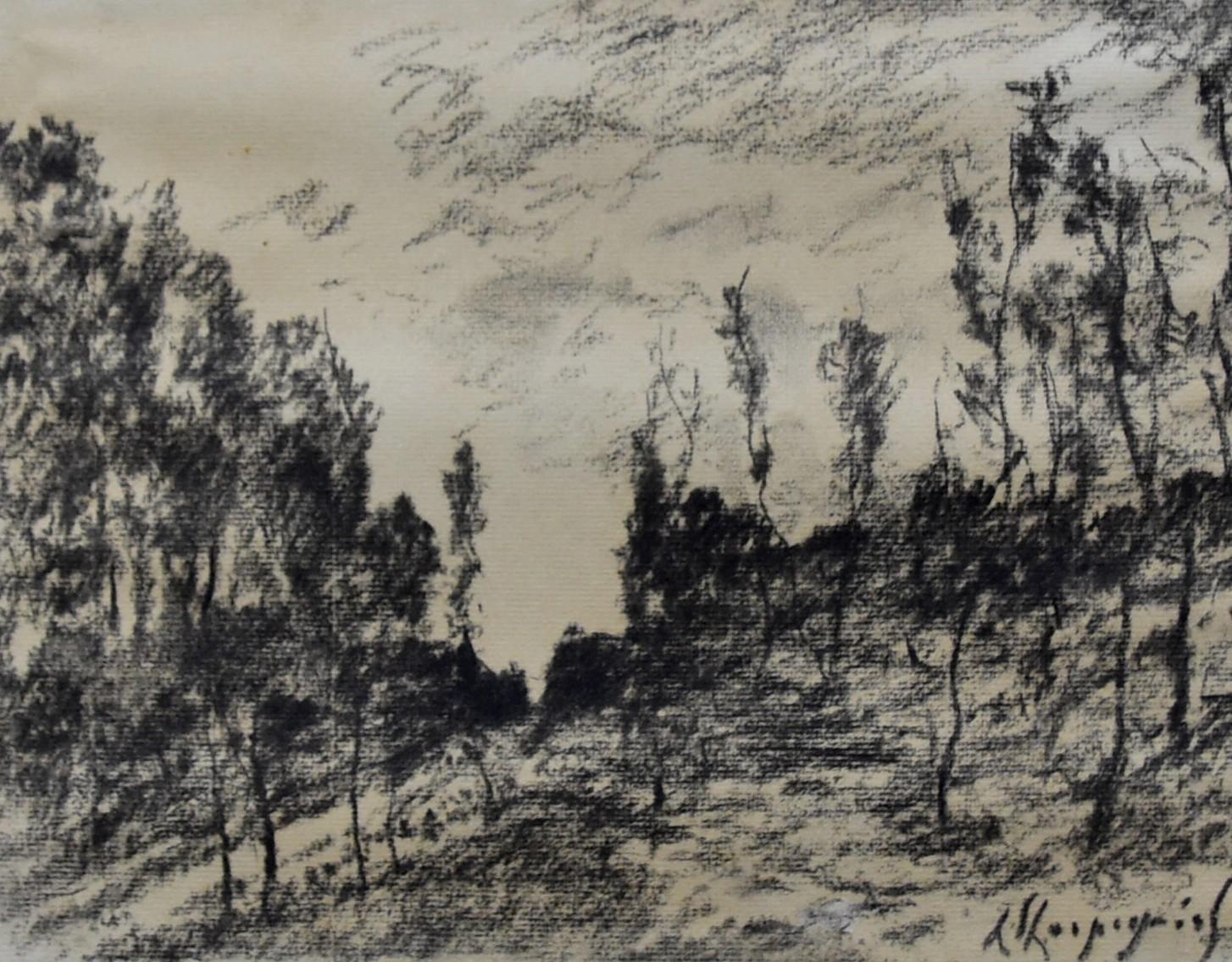 Landscape Art Henri Joseph Harpignies - Henri Harpignies (1819-1916) Paysage de forêt, dessin signé
