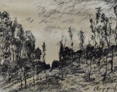 Henri Harpignies (1819-1916) Paysage de forêt, dessin signé