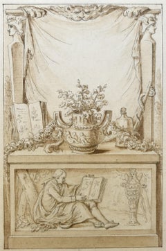 18th century French Neo Classical school, Study for frontispiece, drawing