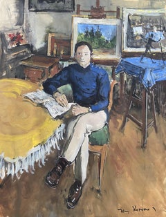 Vintage Jacques Thevenet (1891-1989) Portrait of a man in the studio, signed Gouache