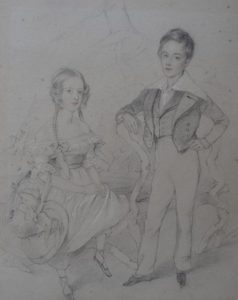 English School early 19th century, Portrait of two children, drawing - Art by Unknown