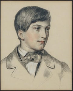 French School 19th century, Portrait of a young boy, drawing 