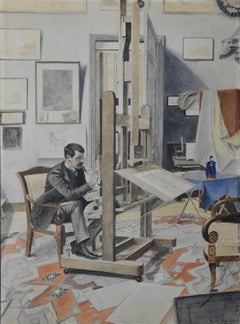 Raymond Claude-Lafontaine (1866-1914) An artist in his studio, 1886, watercolor 