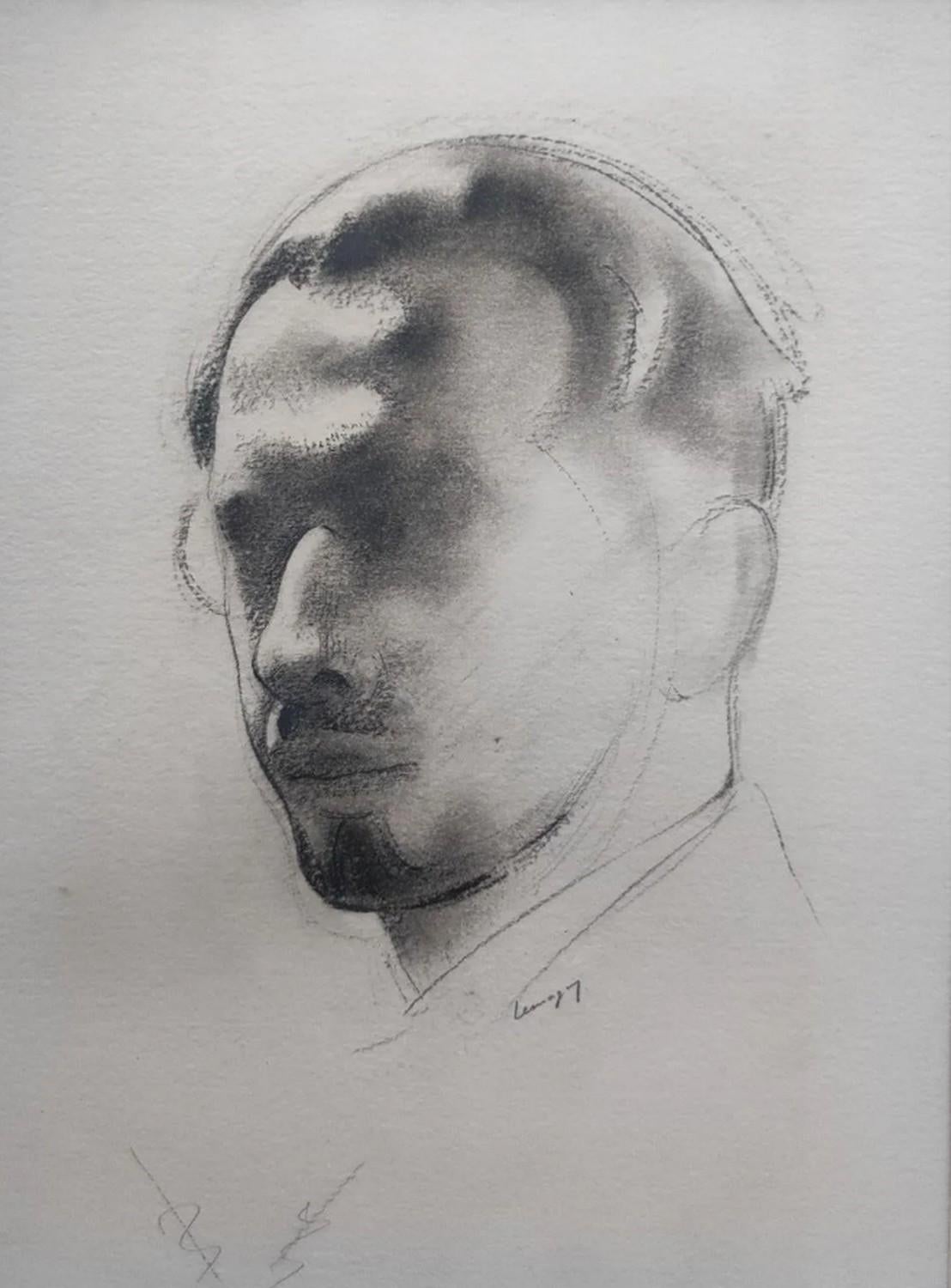 Paul Lemagny (1905-1977) 
Selfportrait of the artist, 
signed in the lower middle
charcoal on paper
30.5 x 22;5 cm
In good condition;
Framed : 47 x 39 cm (some minor damages to the frame)

A very sensitive and modern self-portrait of the young
