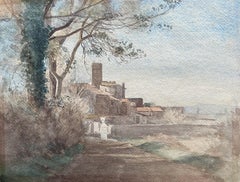 École française du 19e siècle, Un village en Provence, aquarelle