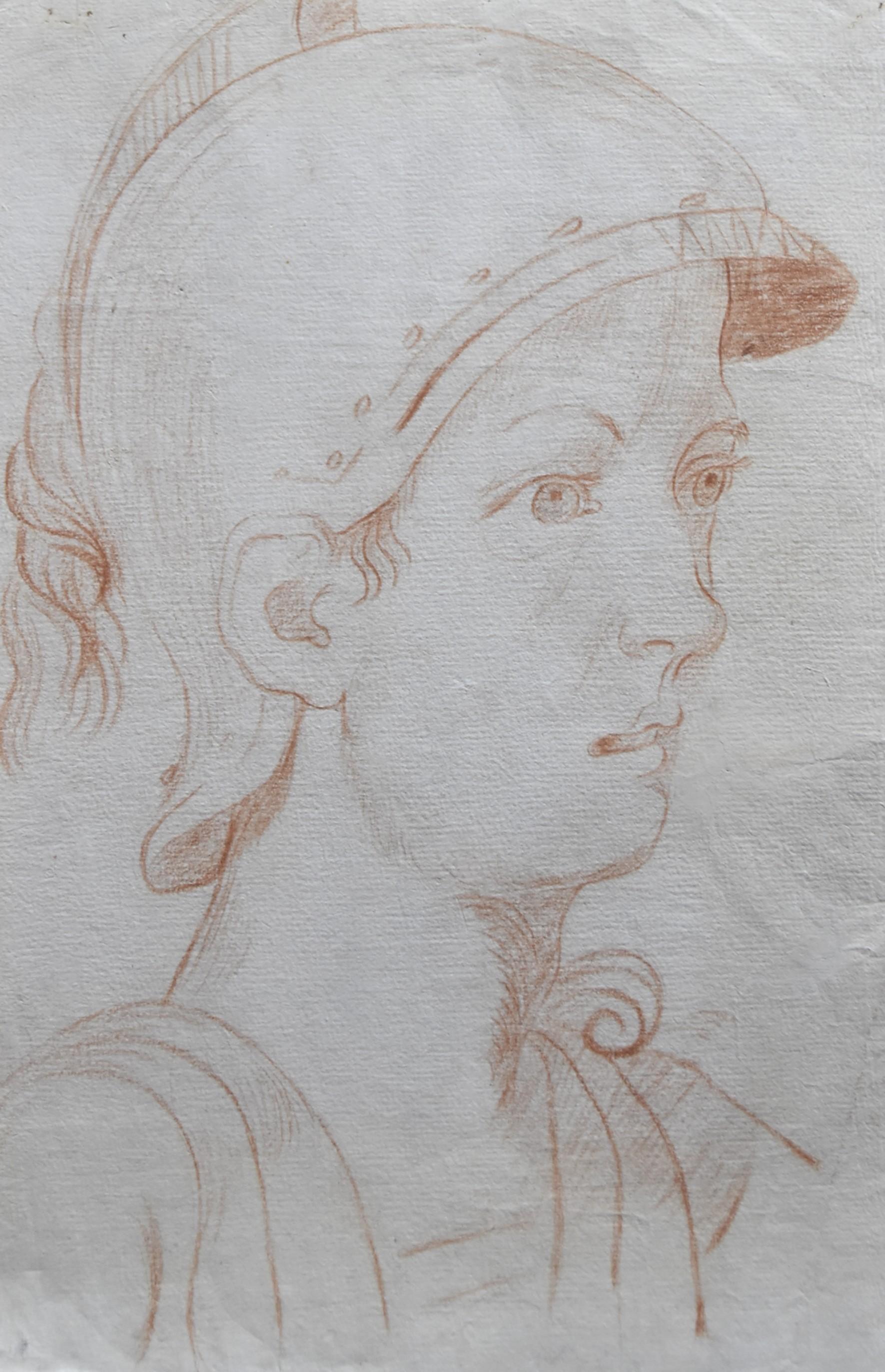 Unknown Figurative Art - Italian School 18th century,  An Ancient soldier in profile, red chalk on paper