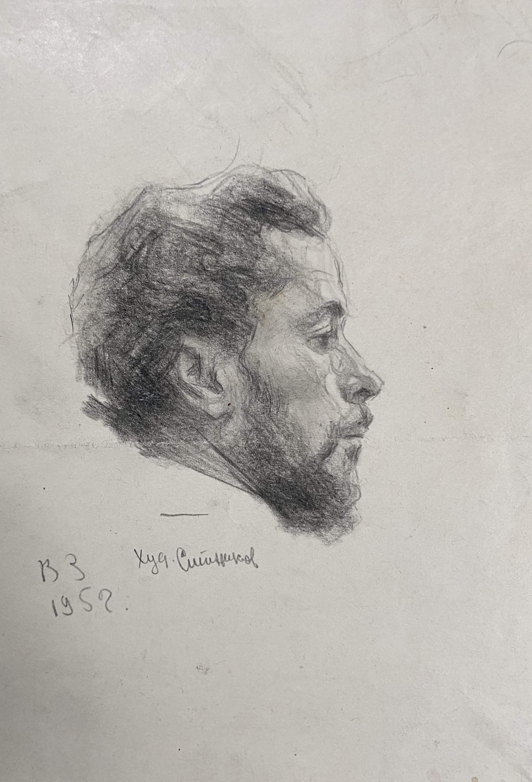 Russian School, Portrait of a man in profile, 1952, original drawing - Art by Unknown