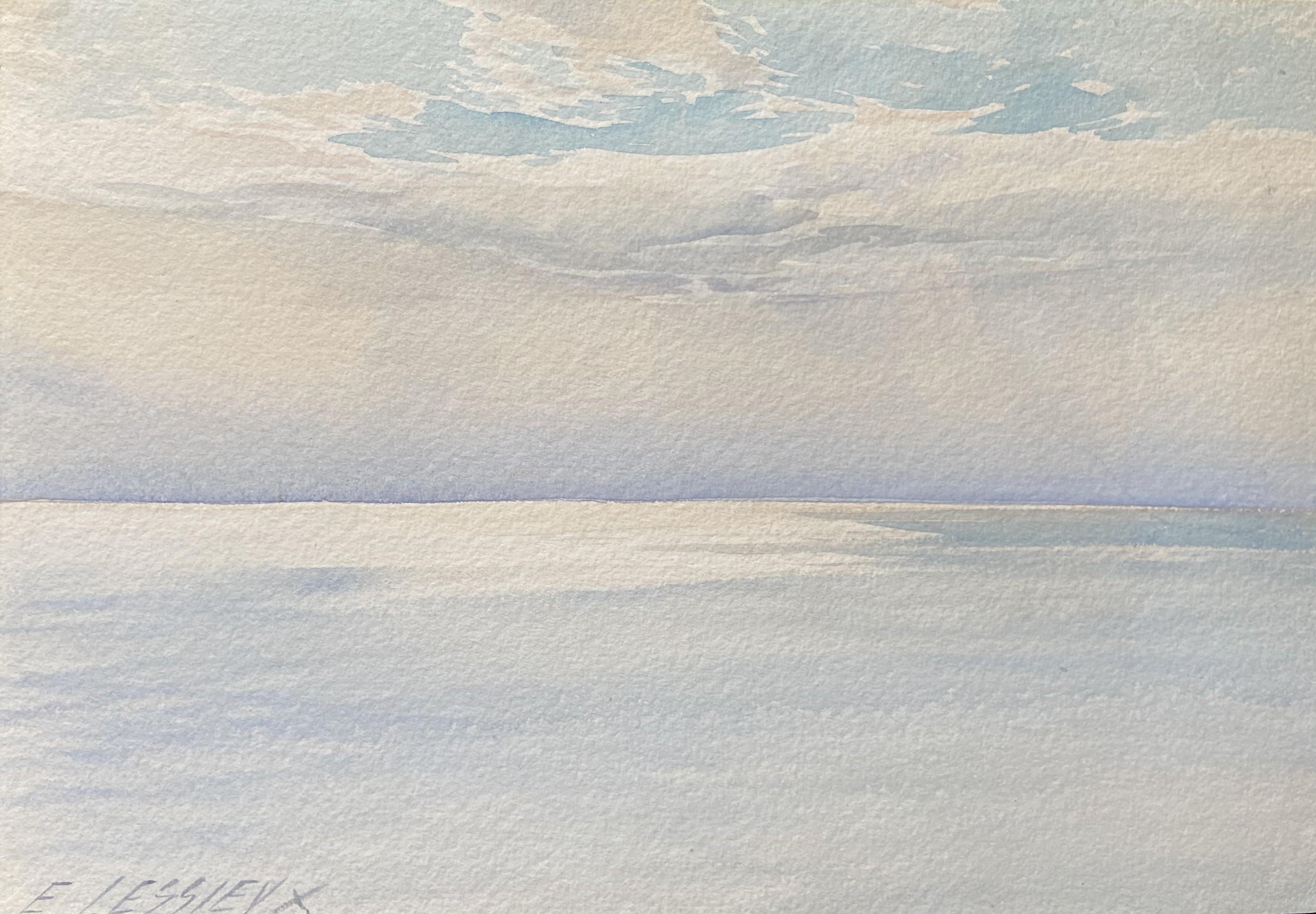 Ernest-Louis Lessieux Landscape Art – Ernest Lessieux (1848 - 1925) Das Meer bei ruhigem Wetter, Aquarell signiert