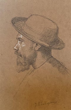 Vintage Jules-Eugène Lenepveu (1819-1898) Portrait of a man in profile, signed drawing