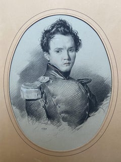 French School 19th Century, Portrait of a young soldier, dated 1830, drawing