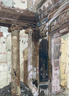 20th century French school, Colonnade in ruins, watercolor