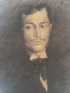 Ecole française fin du 19ème siècle, Portrait d'un homme, dessin au fusain