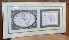 French School 19th Century, Studies of horses, two drawings