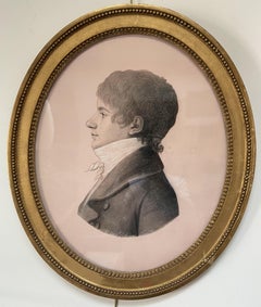 Early 19th century French School, Portrait of a man in profile, oval drawing