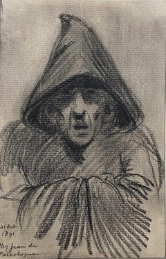 Jean de Paleologue (1855-1942) Retrato de un monje, 1891, dibujo original firmado