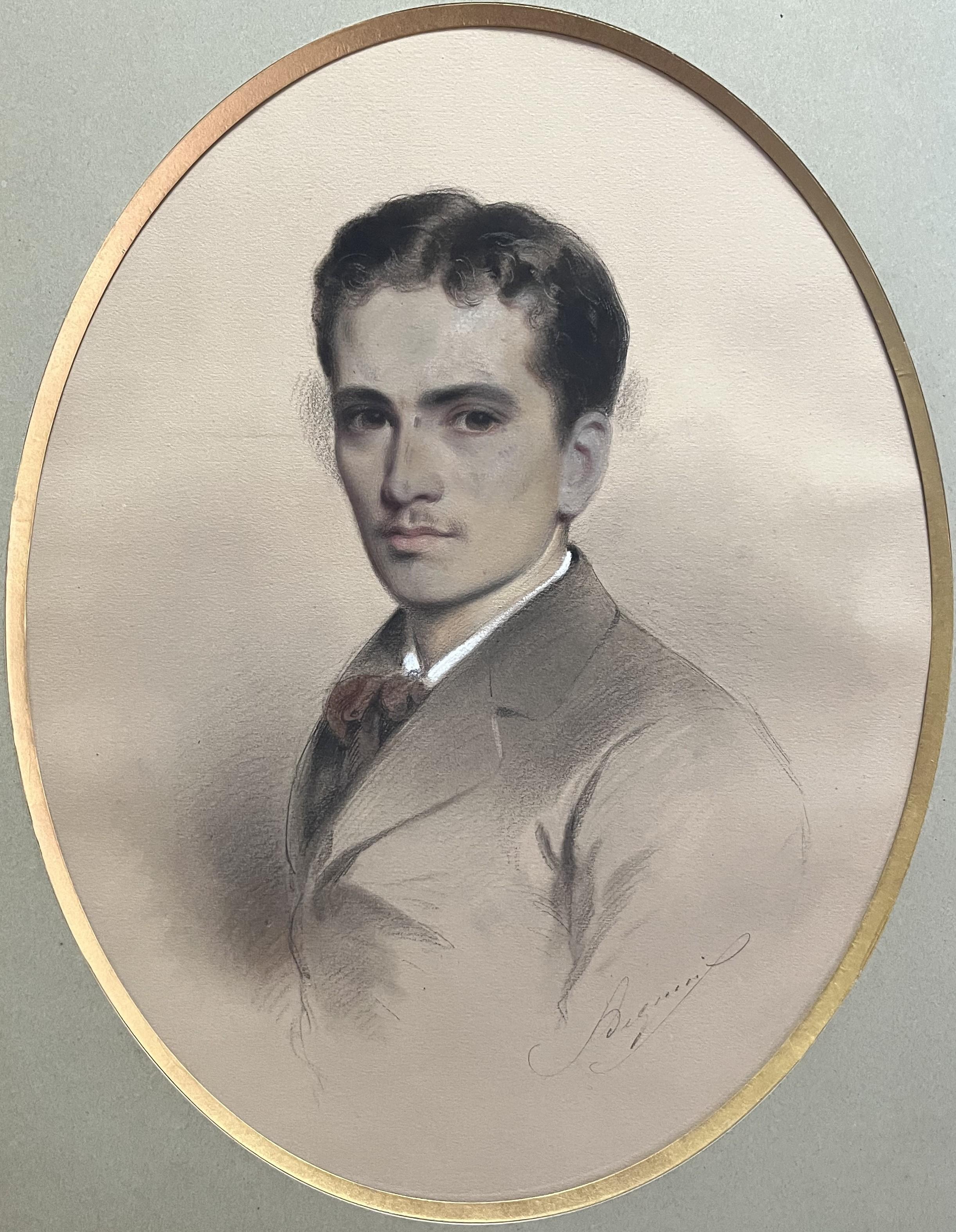 École française du XIXe siècle, Portrait d'un jeune homme, dessin signé - Art de Unknown