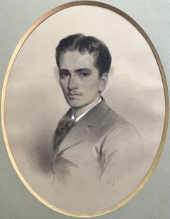 Escuela Francesa Siglo XIX, Retrato de un joven, dibujo firmado