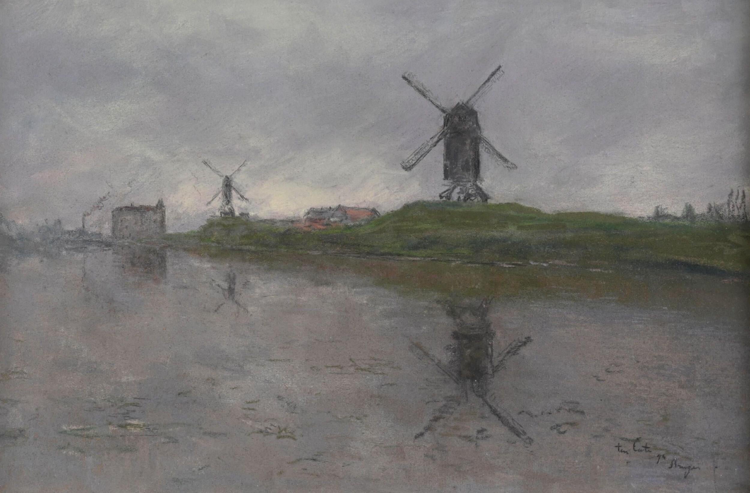 Siebe Johannes Ten Cate (1858-1908)  Brujas, canal de los molinos, 1894, pastel firmado