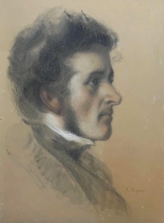 Auguste Legras (1817-1887) Portrait of a young man in profile, drawing signed