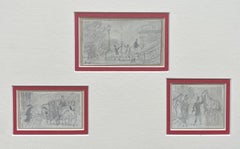 Scuola francese del XIX secolo, Scene di vita parigina, tre disegni firmati