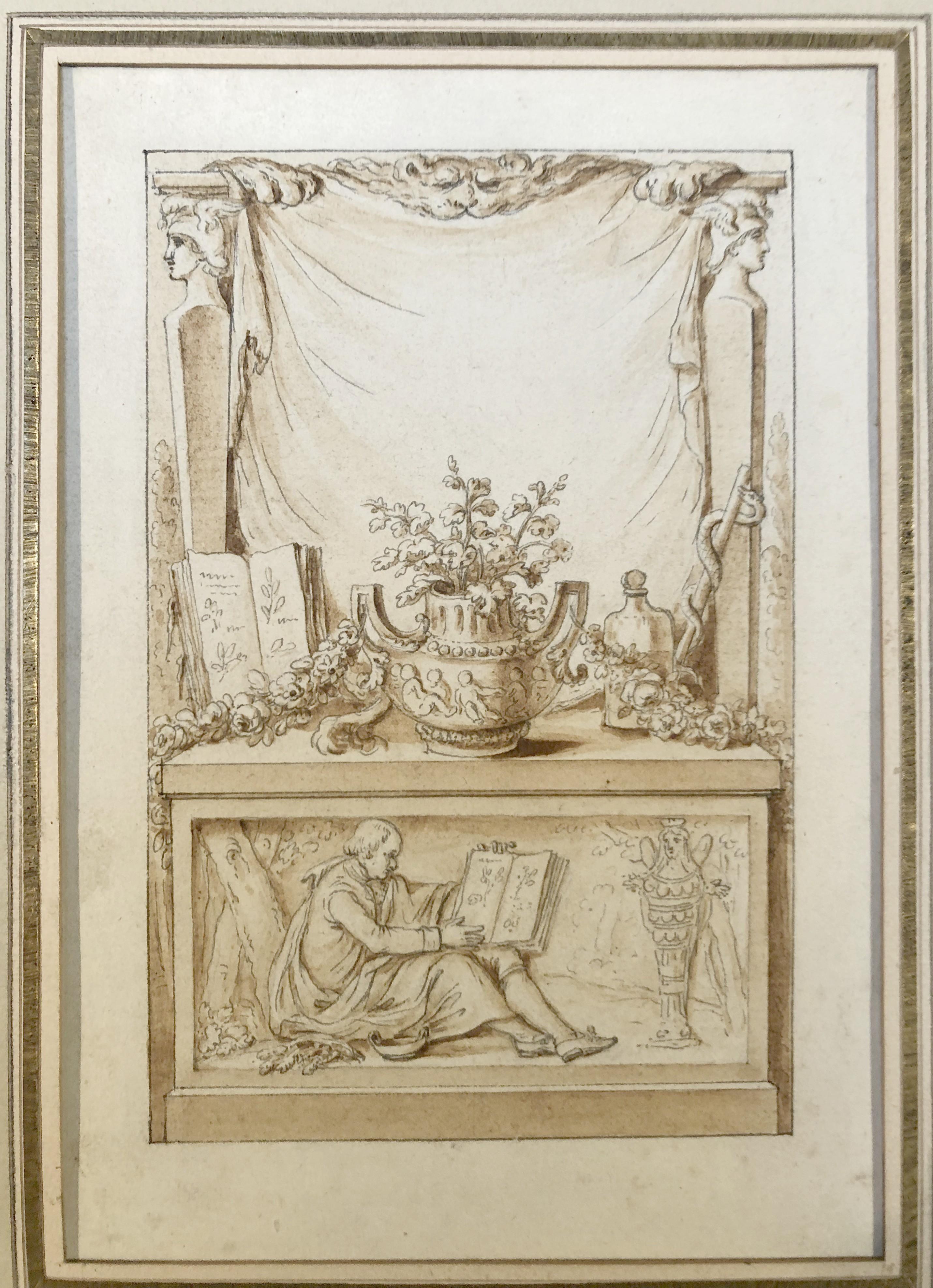 18th century French Neo Classical school, Study for frontispiece, drawing - Art by Unknown