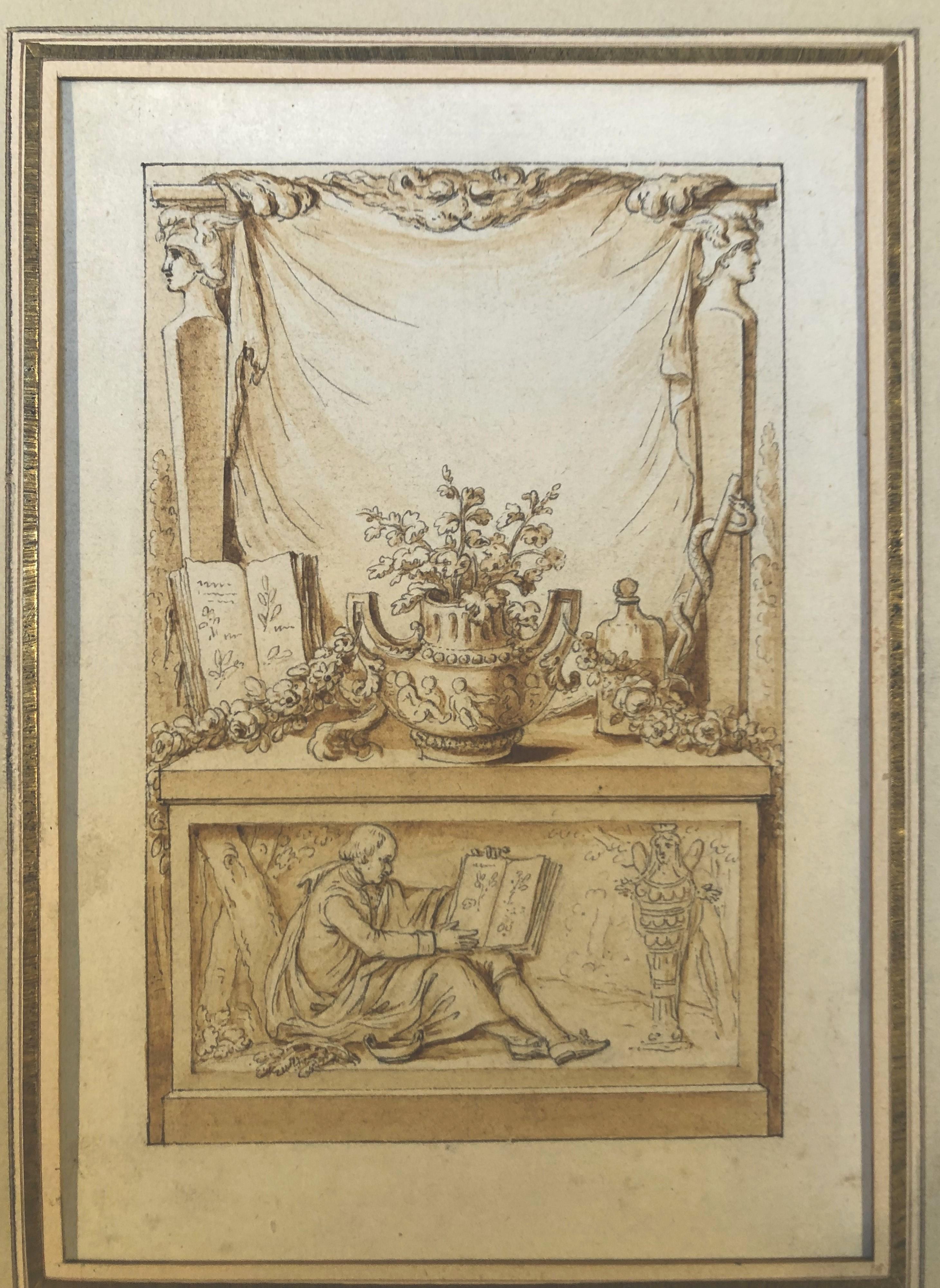 18th century French Neo Classical school, Study for frontispiece, drawing 1