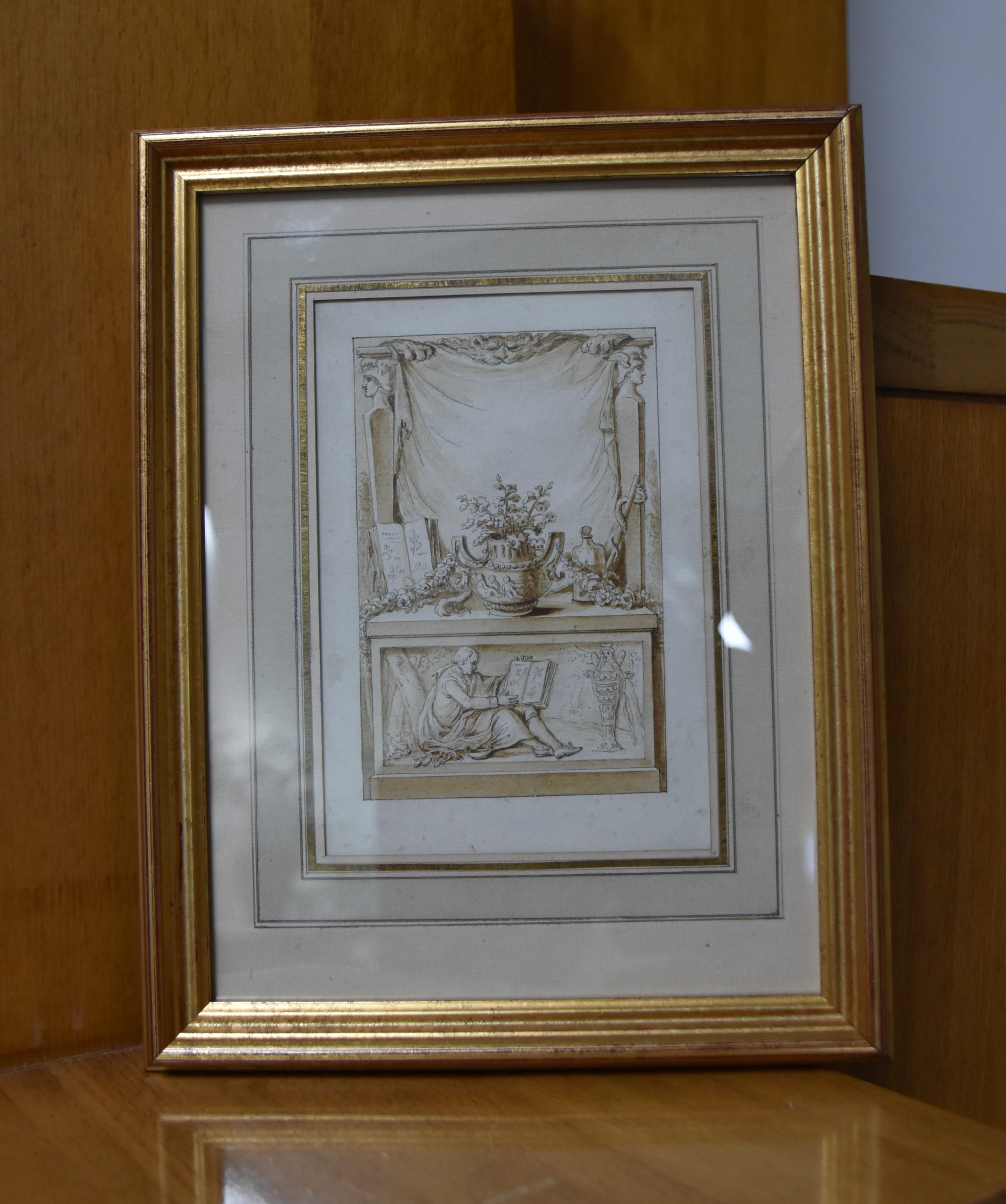 18th century French Neo Classical school, Study for frontispiece, drawing 4