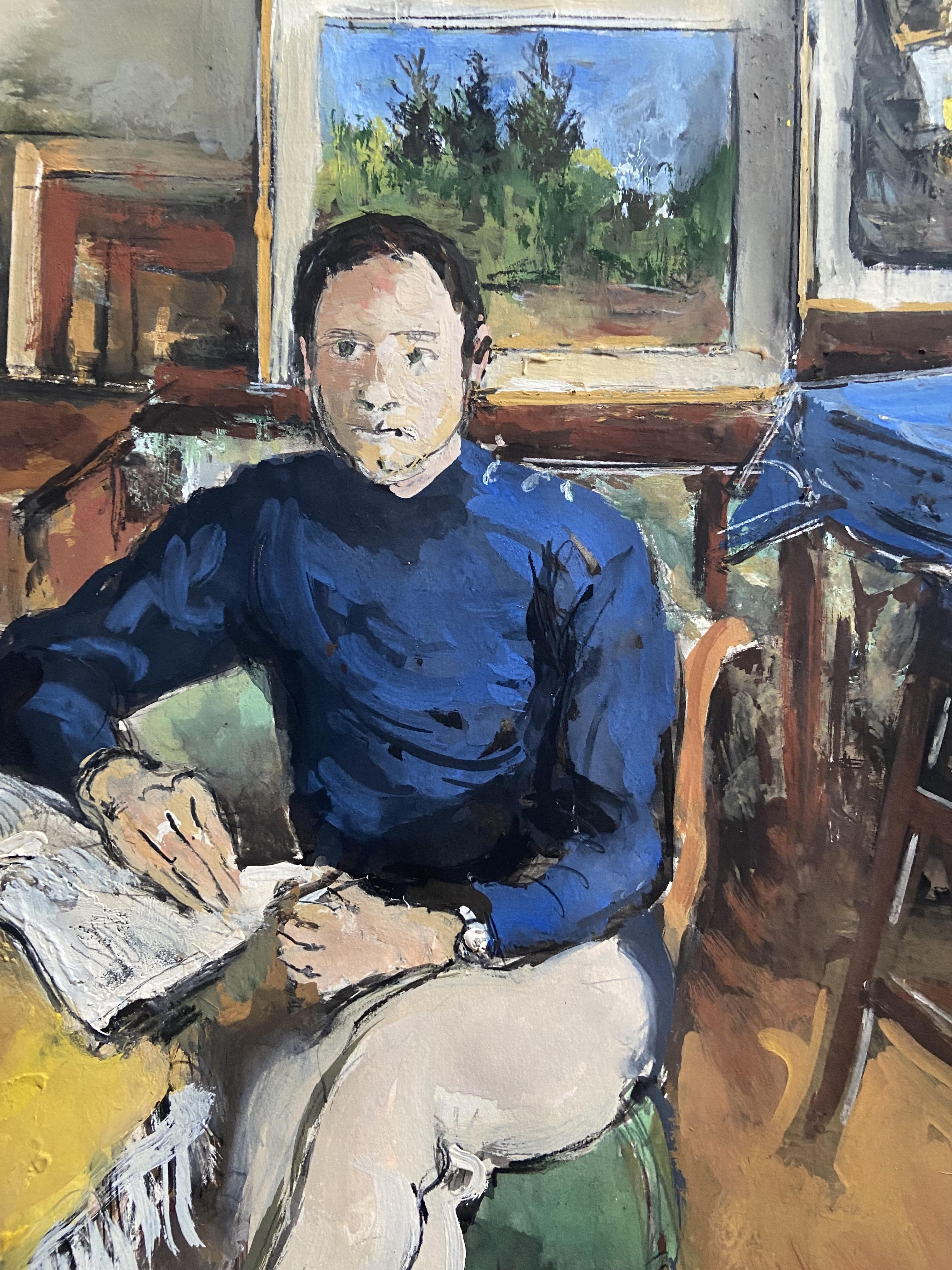 Jacques Thevenet (1891-1989) Portrait d'un homme dans l'atelier, signé Gouache - Moderne Art par Jacques Thévenet