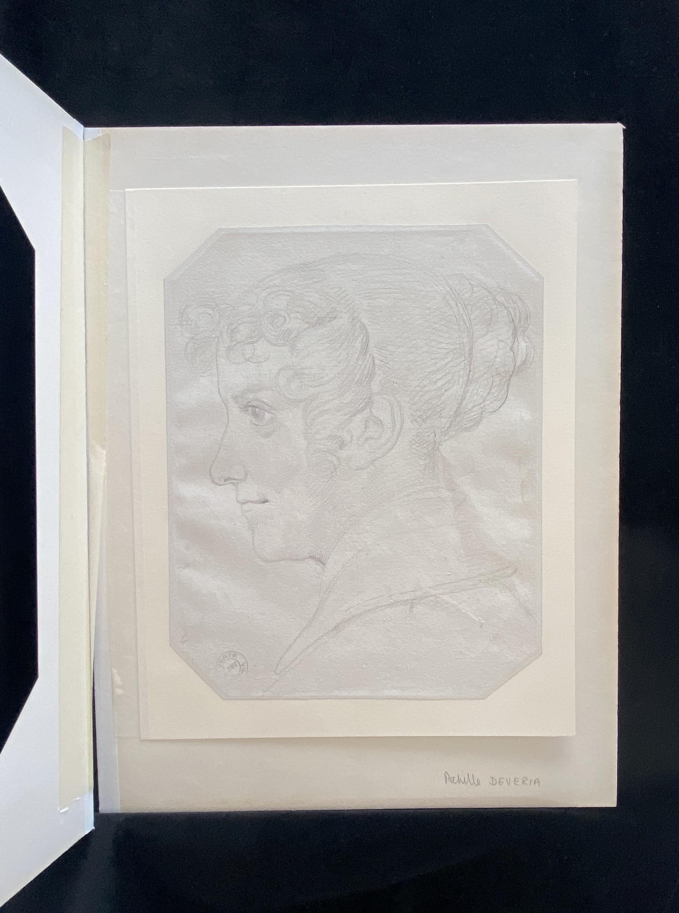 Achille Devria (1800-1857) Eine junge Frau im Profil zu sehen, Originalzeichnung im Angebot 1