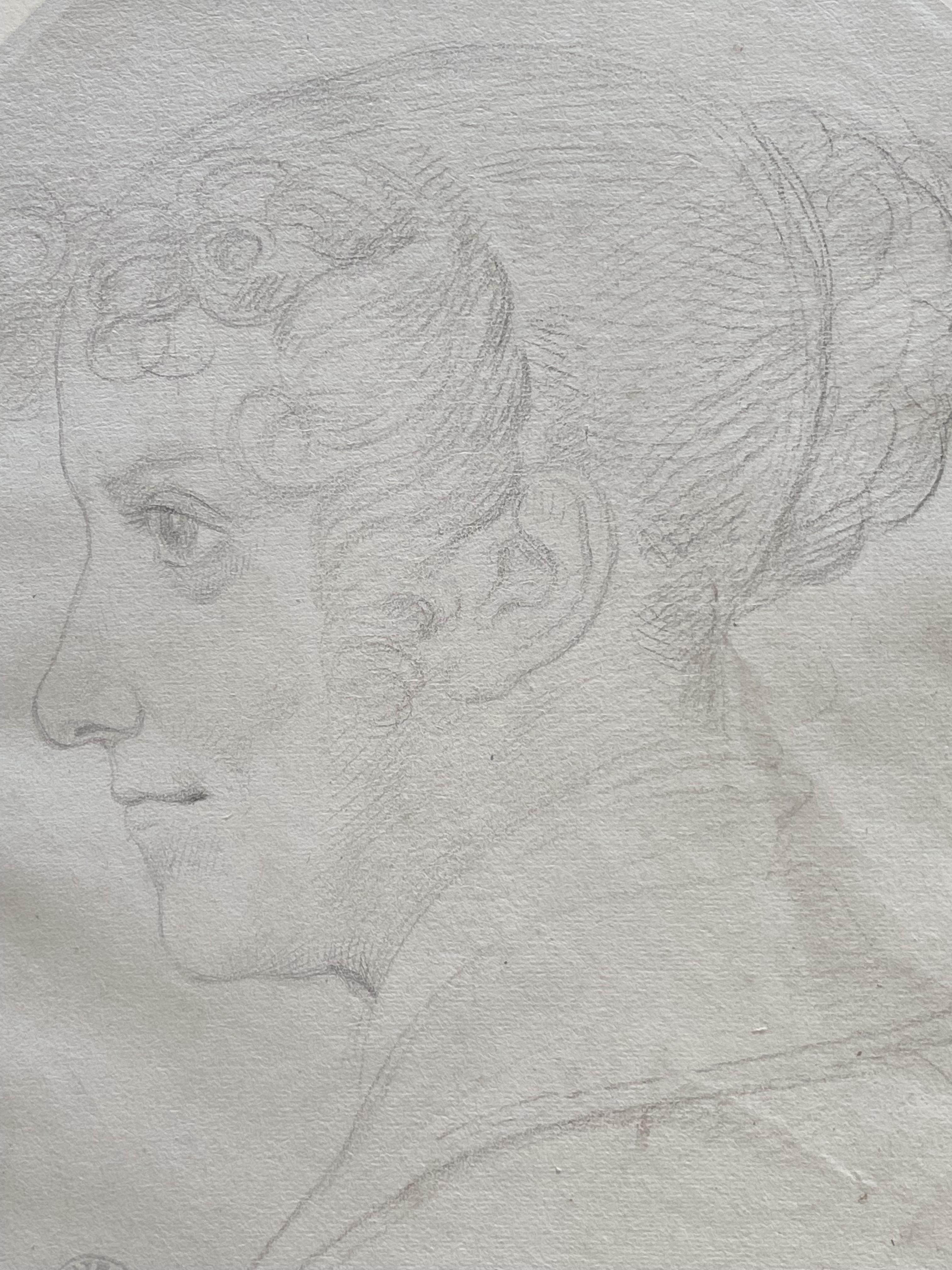 Achille Devria (1800-1857) Eine junge Frau im Profil zu sehen, Originalzeichnung (Romantik), Art, von Achille Devéria