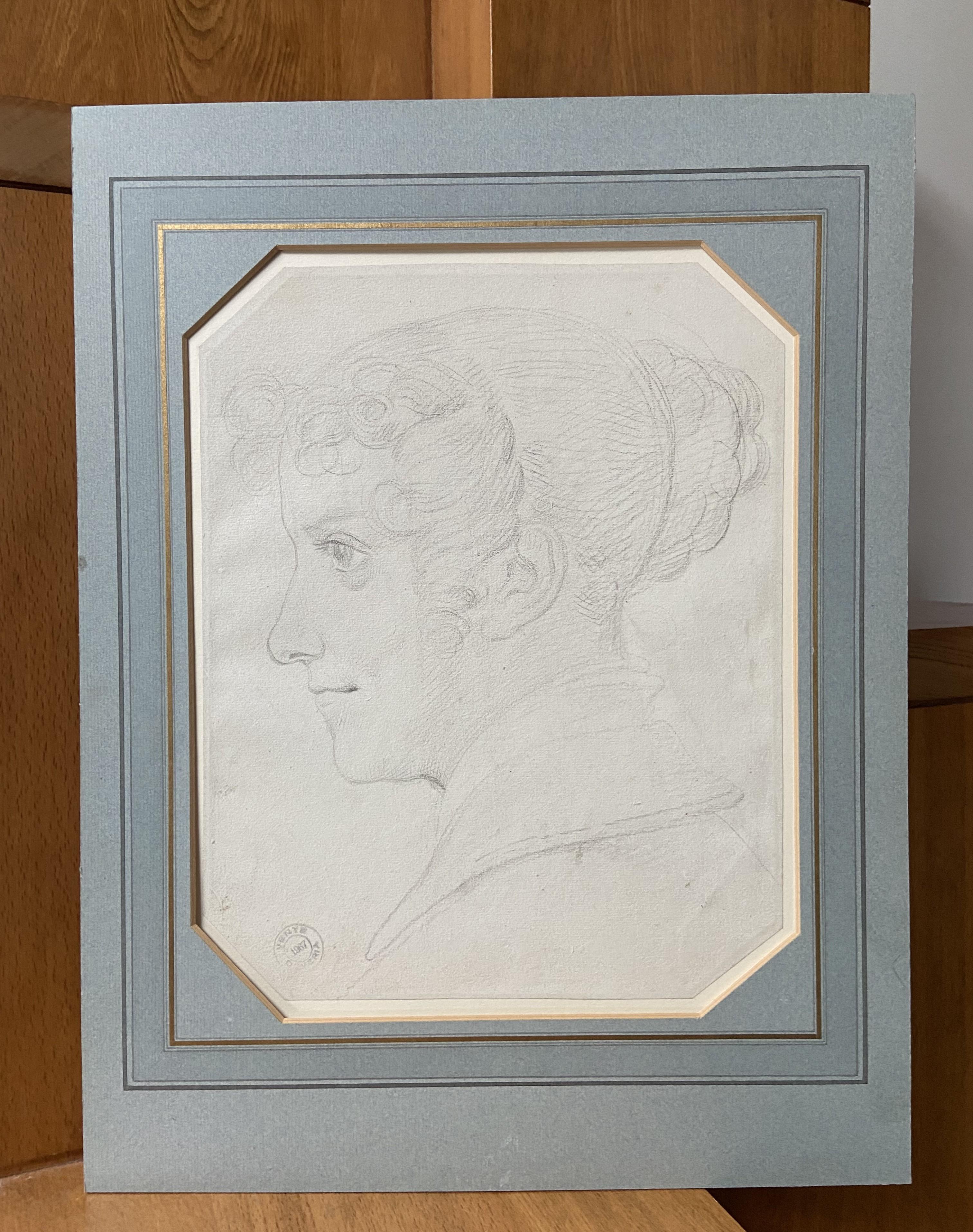 Achille Devria (1800-1857) Eine junge Frau im Profil zu sehen, Originalzeichnung im Angebot 3