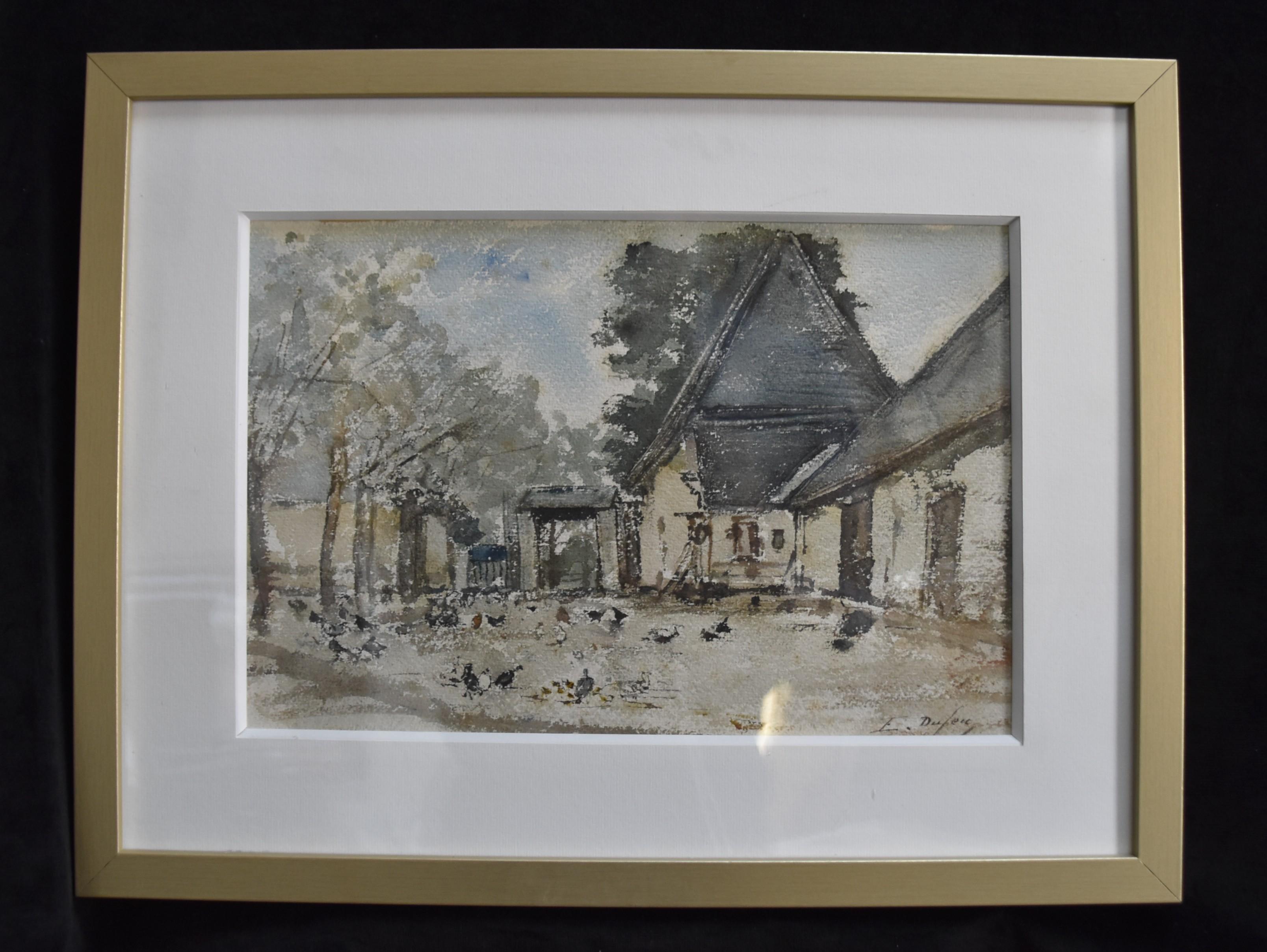 Edouard Dufeu (1836-1900)  A Farm courtyard, signed Watercolor - Art by Edouard-Jacques Dufeu