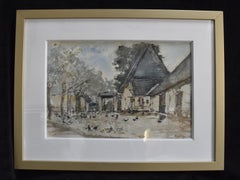 Edouard Dufeu (1836-1900)  A Farm courtyard, signed Watercolor