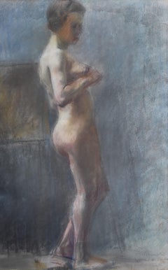 L V Guirand de Scevola (1871-1950) A young naked woman standing , Signed pastel