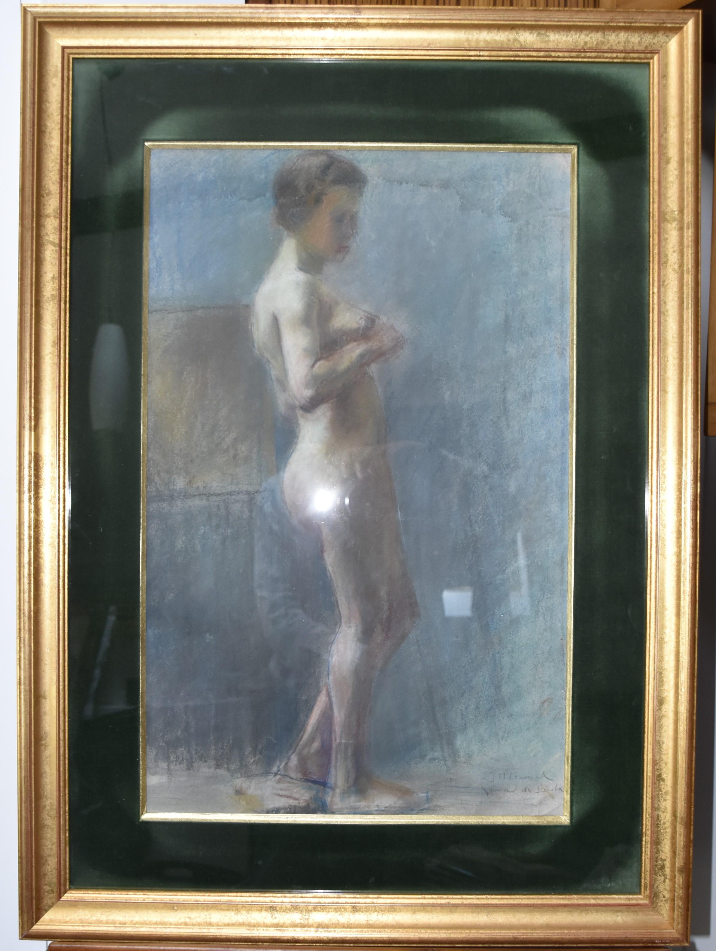 L V Guirand de Scevola (1871-1950) Eine junge nackte Frau, die steht , signiert Pastell – Art von Lucien-Victor Guirand de Scévola