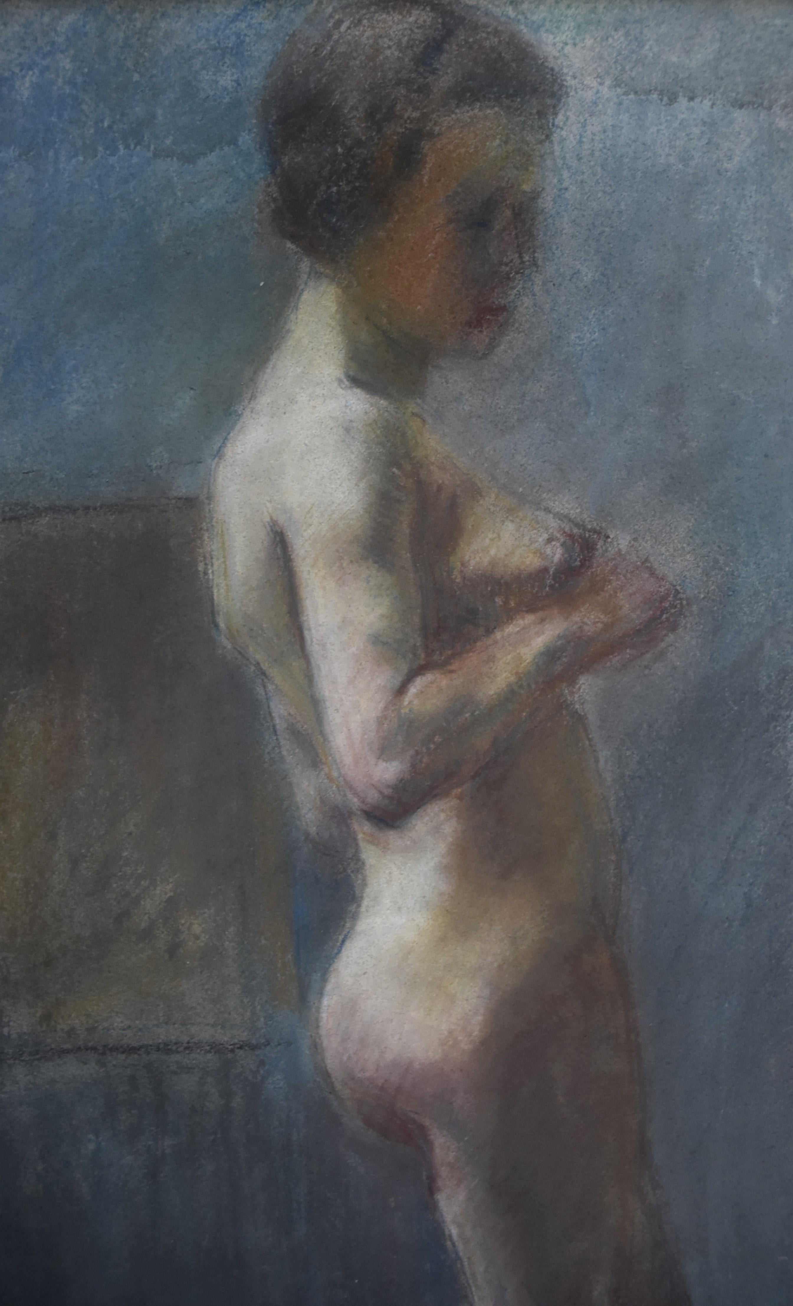 L V Guirand de Scevola (1871-1950) Une jeune femme nue debout , signée pastel en vente 1